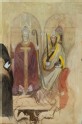 Drawing of Pope Benedict XI and an Emperor, from Andrea da Firenze's frescoed "Allegory of the Church" in the Spanish Chapel, Florence
