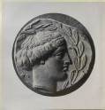 Enlarged photograph of a Coin from Terina depicting the Siren Ligeia