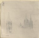 Two Studies of Church Towers, perhaps of Saint Etienne, Caen